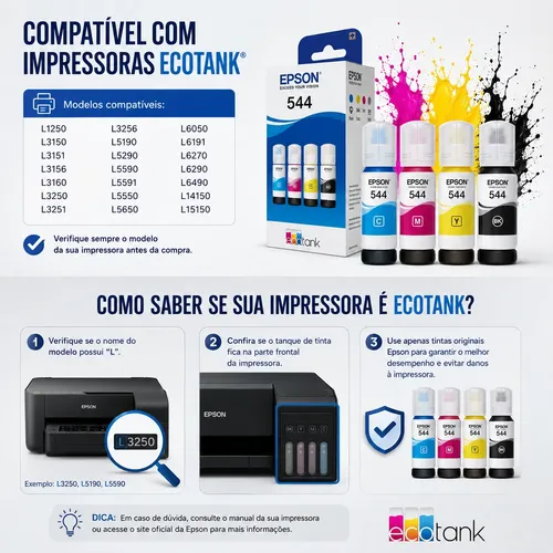 Tinta De Impressora T544 L3150 L3110 L3250 Kit 4 Cores