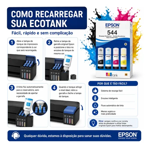 Tinta De Impressora T544 L3150 L3110 L3250 Kit 4 Cores