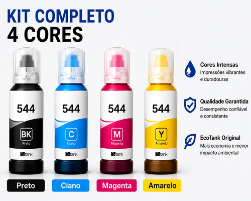 Tintas 544 Original 4 Cores L3250 L3150 L3110 Ecotank