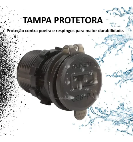 Tomada De Embutir Carregador Veicular Usb + Usb-c Voltimetro