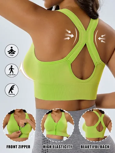 Top Esportivo Feminino Com Zíper Frontal Costas X