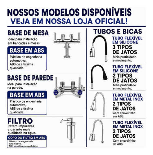 Torneira Com Filtro Com Purificador de Agua Gourmet Tubo Flexível e Bica Movel De 1/4 Volta Cromada A Mais Vendida Cromado Brilhante