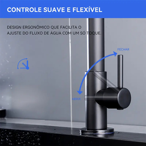 Torneira Cozinha Bancada Inox 304 Água Fria Bica Alta Gourmet 4 Modos De Água Estilo Cascata Torneira Pia Cozinha Moderna, Torneira Flexivel, Torneira De Cozinha Cor Preto Premium Para Cuba Gourmet