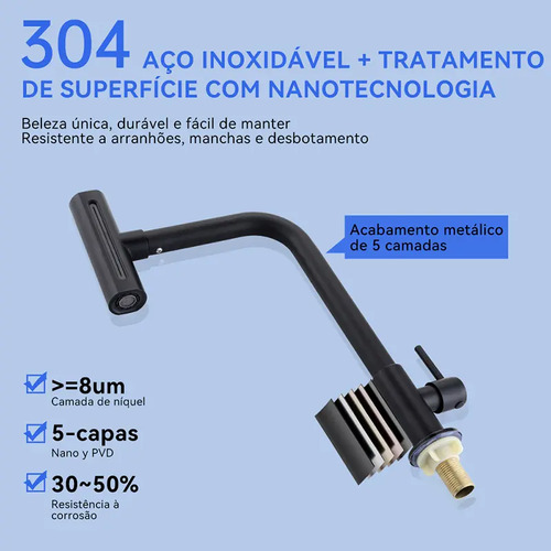 Torneira Cozinha Bancada Inox 304 Água Fria Bica Alta Gourmet 4 Modos De Água Estilo Cascata Torneira Pia Cozinha Moderna, Torneira Flexivel, Torneira De Cozinha Cor Preto Premium Para Cuba Gourmet