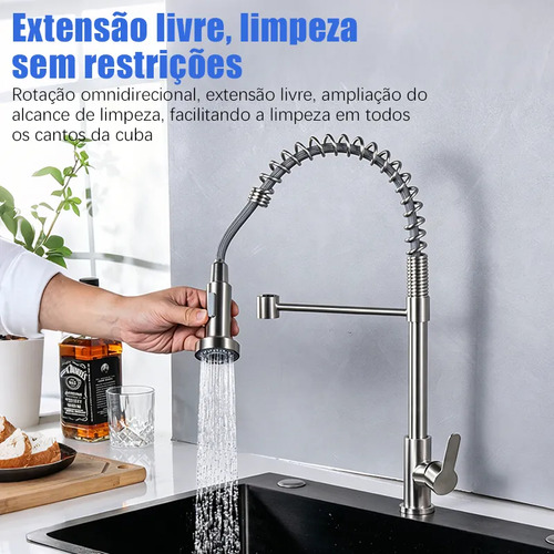 Torneira Cozinha Gourmet Bancada Flexível Monocomando Pia