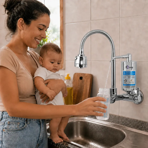 Torneira Dazie Metais Com Filtro Cozinha Para Parede Flexível Móvel Em Abs Cromado Filtro Carbon Block Purificador De Agua Com Refil Instalado