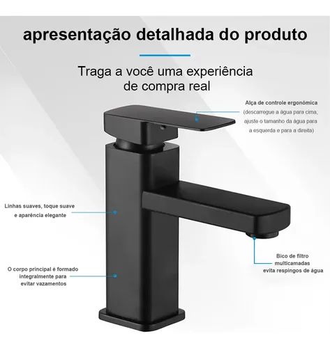 Torneira De Banheiro Quadrada Preta Com Furo Único Pintada