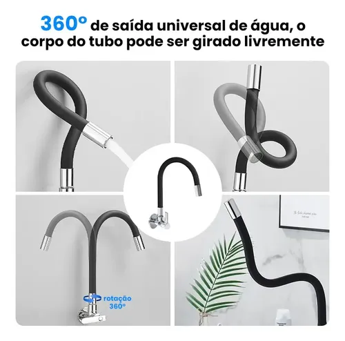 Torneira De Cozinha Gourmet Parede Flexível Preta 1/4 Volta