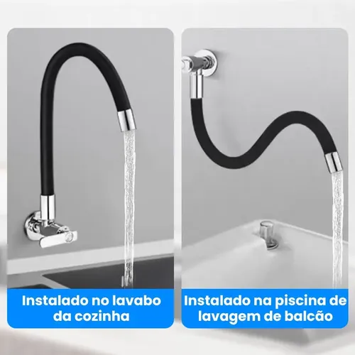 Torneira De Cozinha Gourmet Parede Flexível Preta 1/4 Volta
