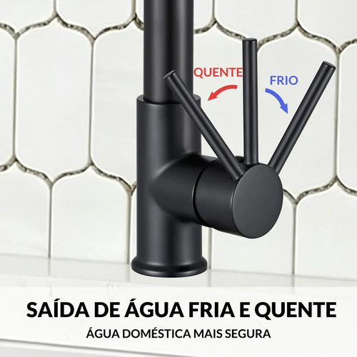 Torneira de Cozinha Monocomando com Mola, para Bancada Gourmet, em Inox Preto Fosco e Bico Giratório