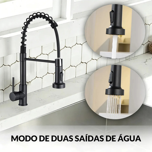 Torneira de Cozinha Monocomando com Mola, para Bancada Gourmet, em Inox Preto Fosco e Bico Giratório