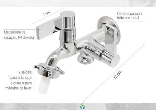 Torneira De Metal Para Maquina De Lavar E Tanque 2 Saídas Acabamento Cromado Life Metais