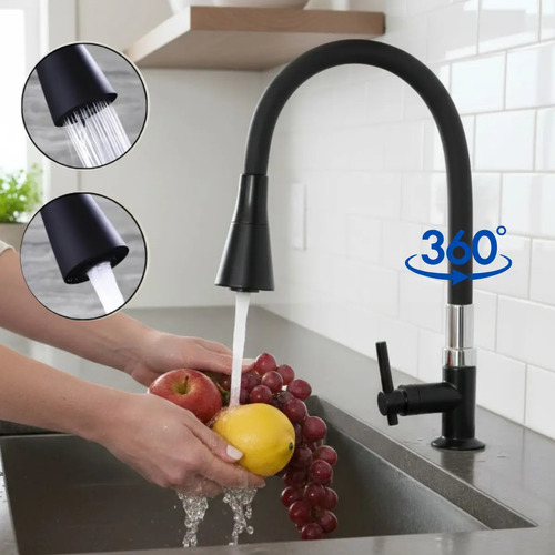 Torneira Gourmet Bancada Cozinha Preta Flexível 2 Jatos Chuveirinho Cone 1/4 Volta Luxo Premium Silicone Cone Mais Vendida