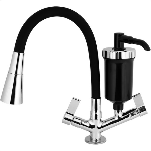 Torneira gourmet filtro bancada flexivel preta pia cozinha