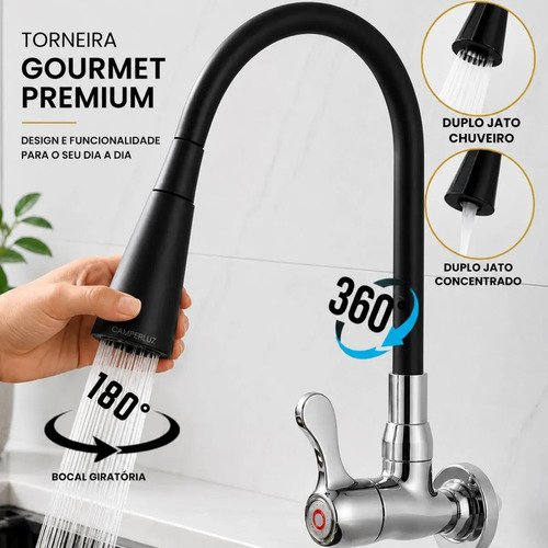 Torneira gourmet luxo flexivel cozinha parede 2 jatos pia me