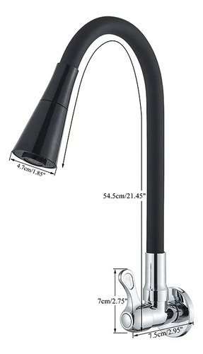 Torneira Gourmet Luxo Flexível Cozinha Parede 2 Jatos Pia Metal Cor Aço Inox e Preto- Marca Camperluz