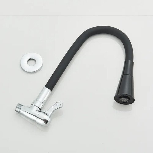 Torneira Gourmet Luxo Flexível Cozinha Parede 2 Jatos Pia Metal Cor Aço Inox e Preto- Marca Camperluz