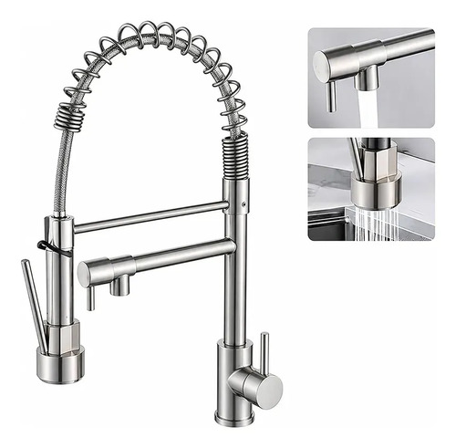 Torneira Monocomando Cozinha Gourmet Para Pia Bancada Flexivel Cor Inox 304 Escovado Prateado +60cm Tubo