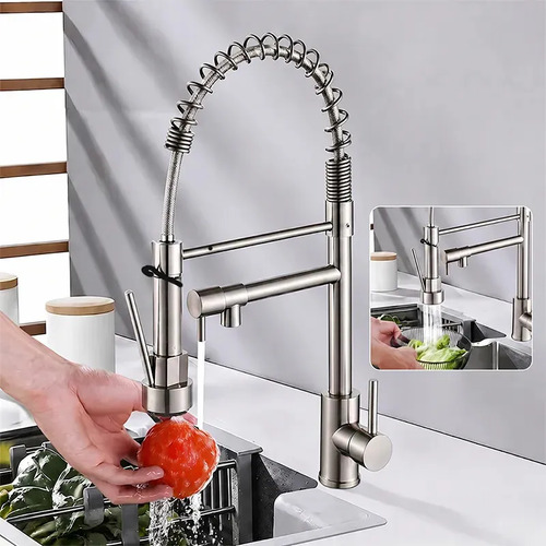 Torneira Monocomando Cozinha Gourmet Para Pia Bancada Flexivel Cor Inox 304 Escovado Prateado +60cm Tubo