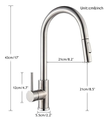 Torneira Para Pia Cozinha Bancada Gourmet Monocomando Escovada Acabamento Aço Inox 304 Cor Prateado Escovado Winda Prateado Escovado