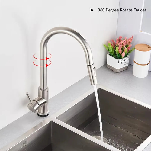 Torneira Para Pia Cozinha Bancada Gourmet Monocomando Escovada Acabamento Aço Inox 304 Cor Prateado Escovado Winda Prateado Escovado