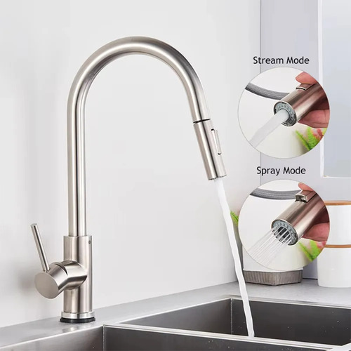Torneira Para Pia Cozinha Bancada Gourmet Monocomando Escovada Acabamento Aço Inox 304 Cor Prateado Escovado Winda Prateado Escovado