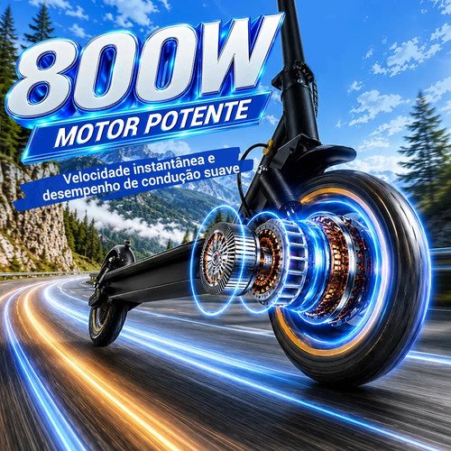 TRAILFORGE Patinete Elétrico 800W 48V 12,5Ah 40km/h 40km Autonomia Dobrável LED Bluetooth 120kg Freio a Disco 10" Preto