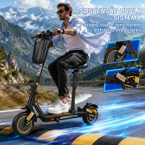TRAILFORGE Patinete Elétrico 800W 48V 12,5Ah 40km/h 40km Autonomia Dobrável LED Bluetooth 120kg Freio a Disco 10" Preto