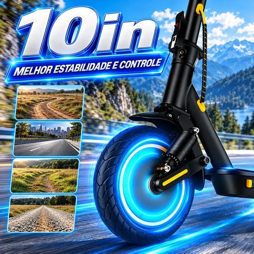 TRAILFORGE Patinete Elétrico 800W 48V 12,5Ah 40km/h 40km Autonomia Dobrável LED Bluetooth 120kg Freio a Disco 10" Preto
