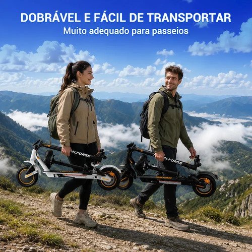 TRAILFORGE Patinete Elétrico 800W 48V 12,5Ah 40km/h 40km Autonomia Dobrável LED Bluetooth 120kg Freio a Disco 10" Preto