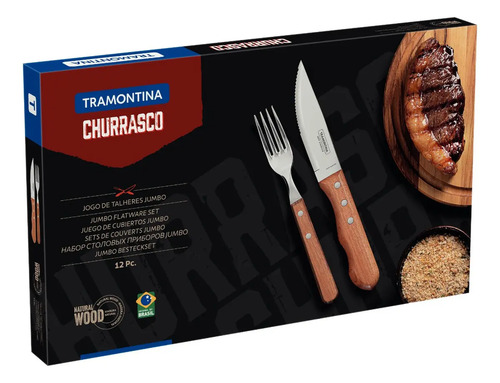 Tramontina Churrasco cor do punho marrom-claro 12 unidades 44.5cm