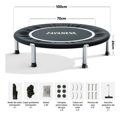 Trampolim Jump Profissional Com Capa Saia Diâmetro 1 M 200kg Preto