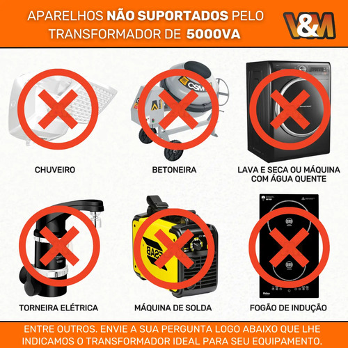 Transformador 5000va De 110 Para 220 E 220v Para 110v Bivolt 12000 Btus Conversor Voltagem 5kva Energia Ar Condicionado Impressoras Brother Microondas Máquina Costura Geladeira Lavar Roupas 127v 127