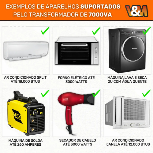 Transformador 7000va 220 Para 110 110v Para 220v Bivolt Conversor Adaptador De Voltagem 127v Inversor Energia Ar Condicionado 9000 12000 18000 Btus Geladeira Freezer Lava E Seca Escova Nespresso Forno
