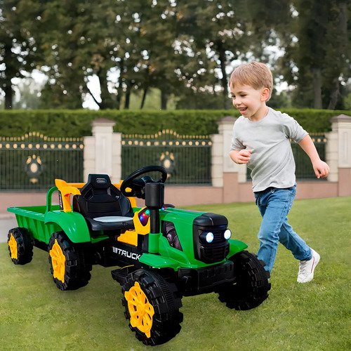 Trator eletrico infantil bang toys reboque bateria 12v verde