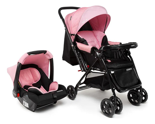 Travel system cosco kids reverse 0 a 15kg rosa rajado