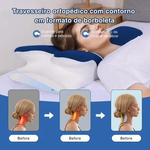 Travesseiro Cervical Borboleta Memory Foam Alívio Dor Cervic