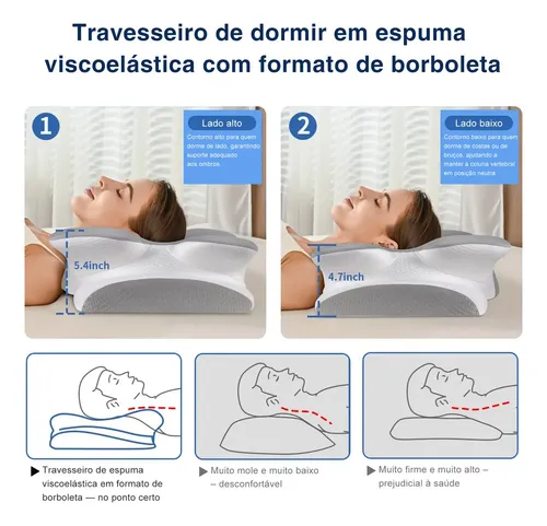 Travesseiro Cervical Borboleta Memory Foam Alívio Dor Cervic