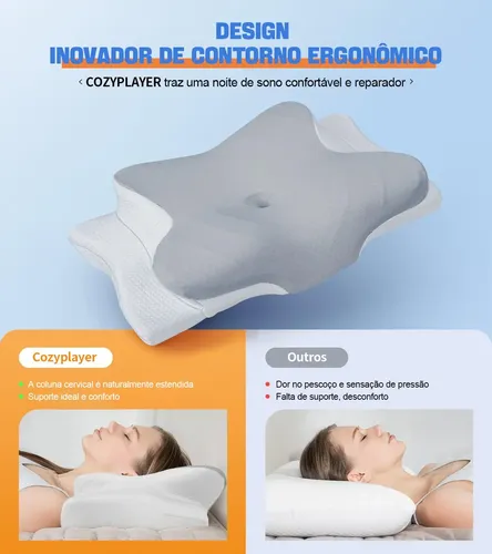 Travesseiro Cervical Nasa Carvão Ativado Ergonomia