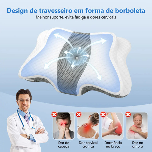 Travesseiro Nasa Cervical Ortopédico Coluna Inteligente Ergonômico Alivio Dores Sono Relax