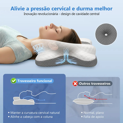 Travesseiro Nasa Cervical Ortopédico Coluna Inteligente Ergonômico Alivio Dores Sono Relax