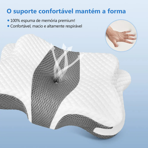 Travesseiro Nasa Cervical Ortopédico Coluna Inteligente Ergonômico Alivio Dores Sono Relax