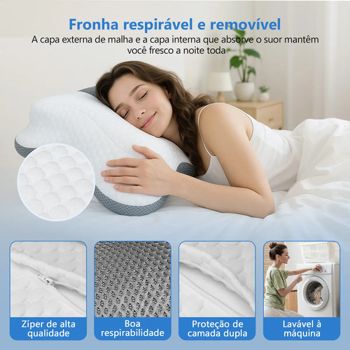 Travesseiro Nasa Cervical Ortopédico Coluna Inteligente Ergonômico Alivio Dores Sono Relax