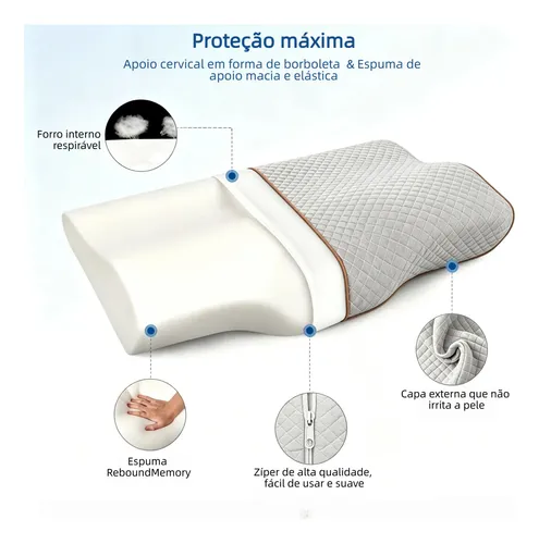 Travesseiro Ortopédico Borboleta Compacto Com Apoio Cervical