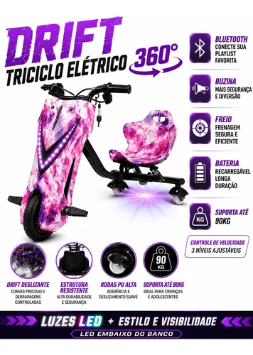 Triciclo Eletrico Drift Grande 350w 36v Suporta 90kg +brinde