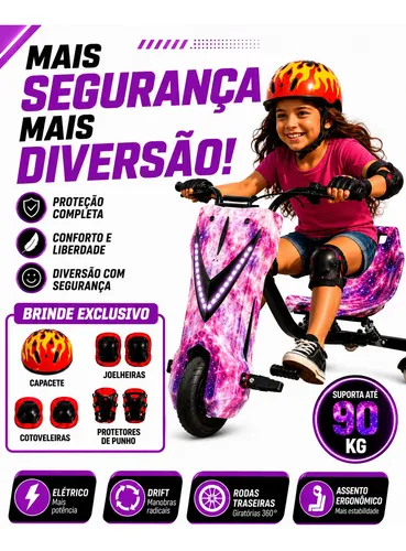 Triciclo Eletrico Drift Grande 350w 36v Suporta 90kg +brinde