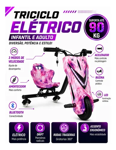 Triciclo Eletrico Drift Grande 350w 36v Suporta 90kg +brinde