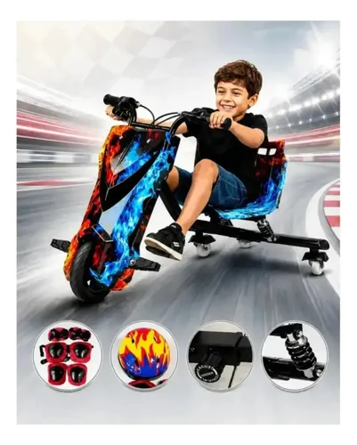 Triciclo eletrico infantil drift 350w 36v led rgb brinde