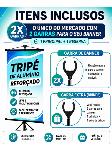 Tripé Banner 2.10m Regulável Aluminio Porta Banner Pedestal