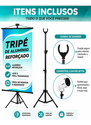 Tripé Banner 2.10m Regulável Aluminio Porta Banner Pedestal